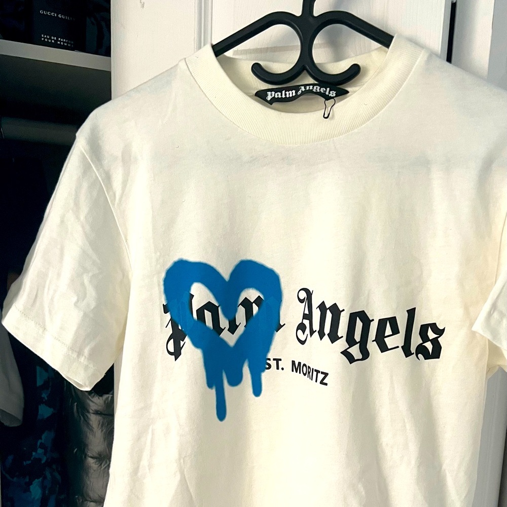 PALM ANGELS
White & Blue St. Moritz Sprayed T-Shirt